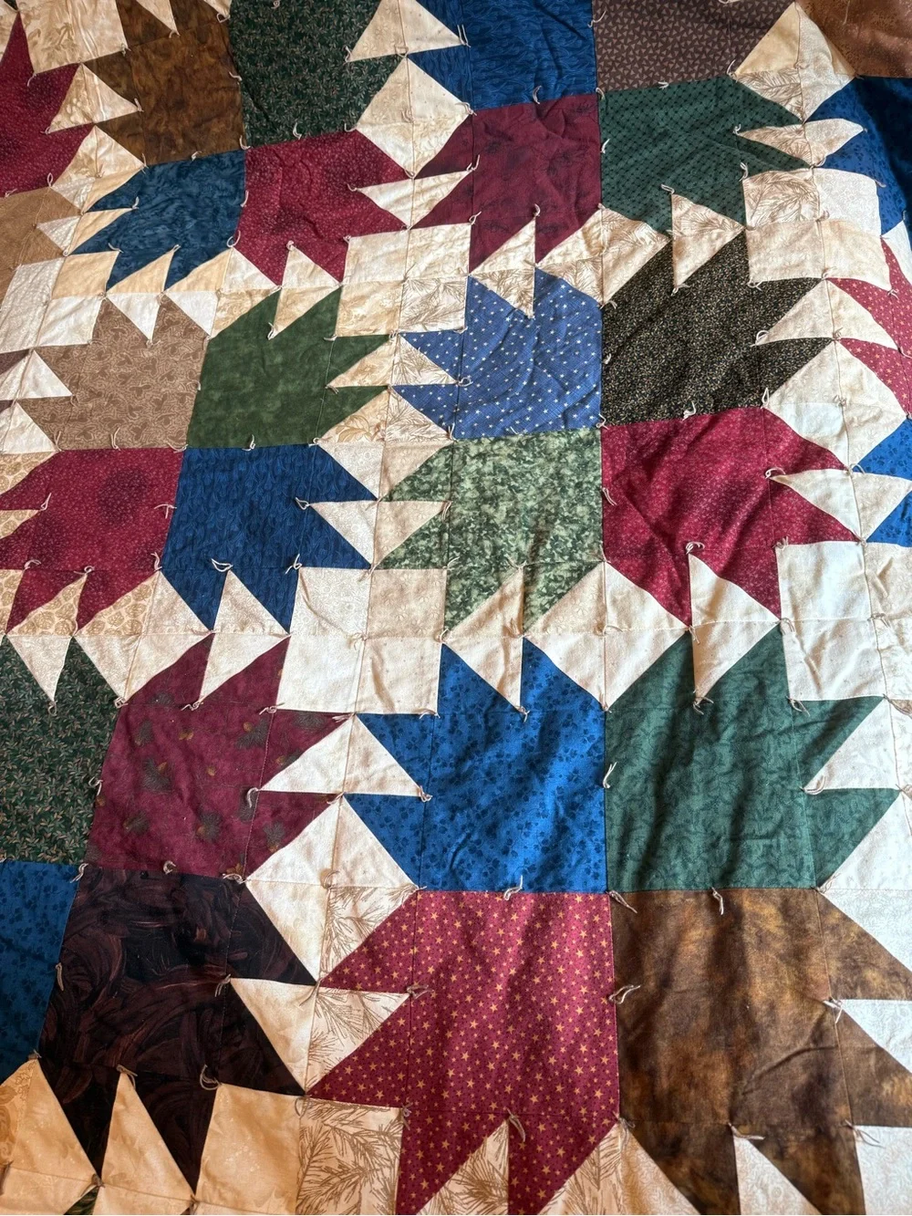 Handmade Cozy Tied California King sized Multicolor Patchwork Quilt